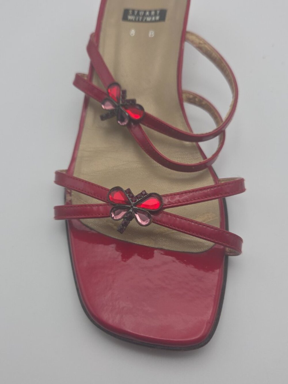 Vintage Stuart Weitzman Bugaboo Red Rhinestone Butterfly Sandals | Size 8 - Picture 4 of 11